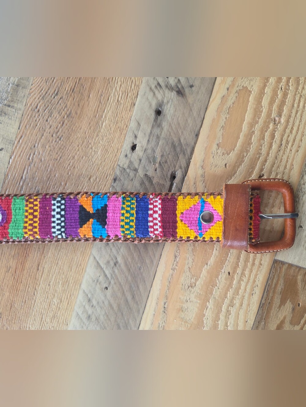 Traditional Guatemalan Vibrant Woven Embroidered Colorful Belt Size 32 - Picture 3 of 10